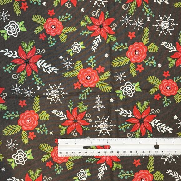 Winter Wonder Charcoal - Riley Blake Designs - Christmas Flower Berries - 1 Yard - Picture 4 of 8